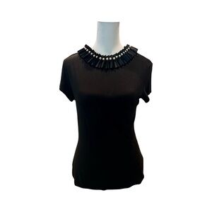 Ted Baker Black Fitted Embellished Cap Sleeve Blouse